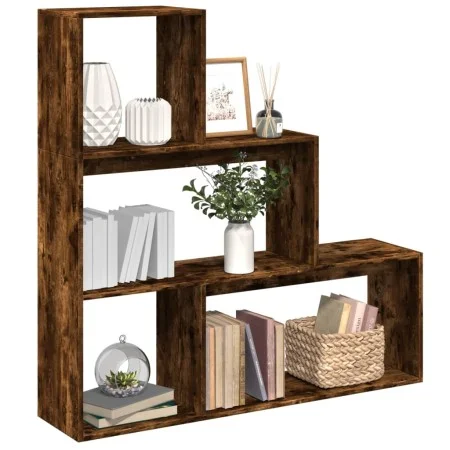 Librería divisora 3 niveles madera roble ahumado 123x29x123 cm de , Librerías y estanterías - Ref: Foro24-857989, Precio: 69,...