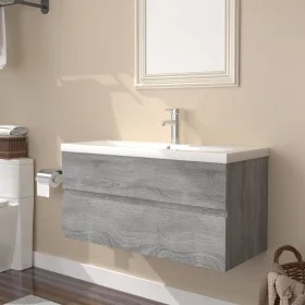 Mueble de baño con lavabo madera contrachapada gris Sonoma de , Tocadores de baño - Ref: Foro24-3152880, Precio: 213,04 €, De...