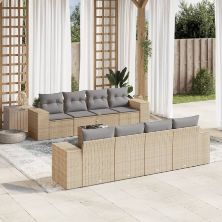 Set de sofás de jardín 9 pzas con cojines ratán sintético beige en Conjuntos de jardín | Comprar online en Foru.es