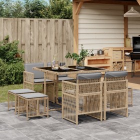 Set comedor de jardín 9 pzas con cojines ratán sintético beige de , Conjuntos de jardín - Ref: Foro24-3210960, Precio: 369,13...