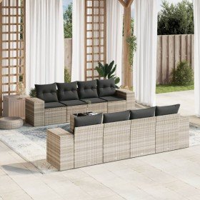 Set muebles jardín 9 pzas y cojines ratán sintético gris claro en Conjuntos de jardín | Comprar online en Foru.es