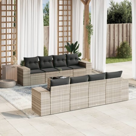 Set muebles jardín 9 pzas y cojines ratán sintético gris claro en Conjuntos de jardín | Comprar online en Foru.es