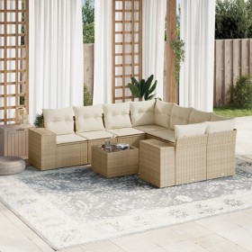 Set de sofás de jardín 9 pzas con cojines ratán sintético beige en Conjuntos de jardín | Comprar online en Foru.es