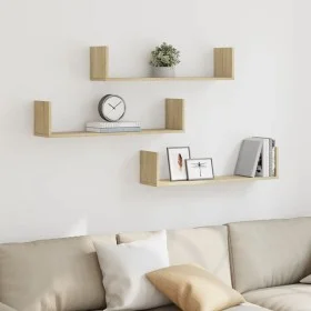 Wall shelves 3 units engineered wood Sonoma oak 80x18x18 cm by , Shelves and shelves - Ref: Foro24-853292, Price: 34,21 €, Di...