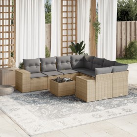 Set de sofás de jardín 9 pzas con cojines ratán sintético beige en Conjuntos de jardín | Comprar online en Foru.es