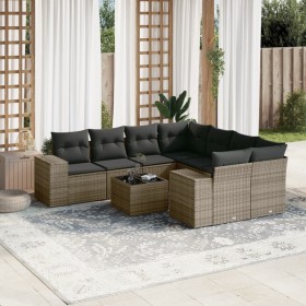Set de muebles de jardín 9 pzas y cojines ratán sintético gris en Conjuntos de jardín | Comprar online en Foru.es