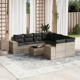 Set muebles jardín 9 pzas y cojines ratán sintético gris claro en Conjuntos de jardín | Comprar online en Foru.es