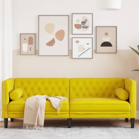 Sofá Chesterfield 3 plazas con cojines terciopelo amarillo de , Sofás - Ref: Foro24-372699, Precio: 292,93 €, Descuento: %