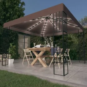 Carpa cenador de jardín con tira de luces LED 3x3 m taupé de , Carpas y cenadores - Ref: Foro24-3070324, Precio: 261,02 €, De...