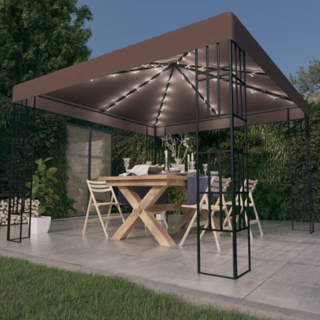 Carpa cenador de jardín con tira de luces LED 3x3 m taupé de , Carpas y cenadores - Ref: Foro24-3070324, Precio: 255,55 €, De...