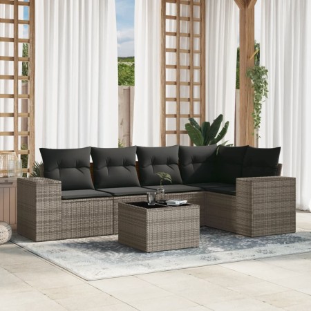 Set de muebles de jardín 6 pzas y cojines ratán sintético gris en Conjuntos de jardín | Comprar online en Foru.es