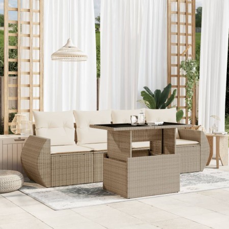 Juego de sofás jardín con cojines 5 pzas ratán sintético beige de , Conjuntos de jardín - Ref: Foro24-3268358, Precio: 392,51...