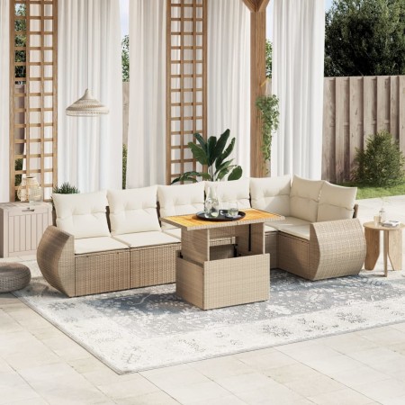 Set sofás de jardín 7 piezas y cojines ratán sintético beige de , Conjuntos de jardín - Ref: Foro24-3272206, Precio: 527,71 €...
