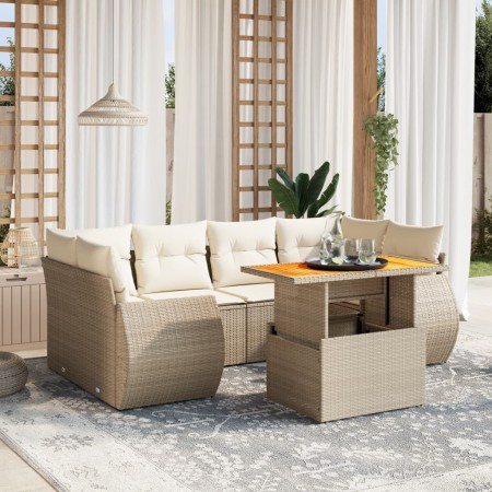 Set sofás de jardín 7 piezas y cojines ratán sintético beige de , Conjuntos de jardín - Ref: Foro24-3272094, Precio: 547,85 €...