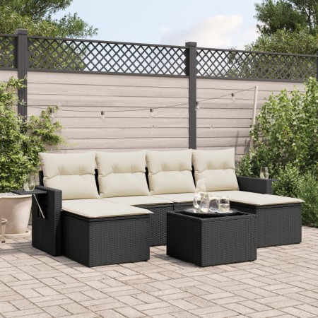 Set de comedor de jardín 7 pzas y cojines ratán sintético negro de , Conjuntos de jardín - Ref: Foro24-3252863, Precio: 401,5...