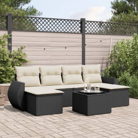 Set de comedor de jardín 7 pzas y cojines ratán sintético negro de , Conjuntos de jardín - Ref: Foro24-3254063, Precio: 410,9...