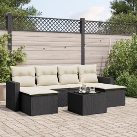 Set de comedor de jardín 7 pzas y cojines ratán sintético negro von , Modulare Sofas für den Außenbereich - Ref: Foro24-32516...