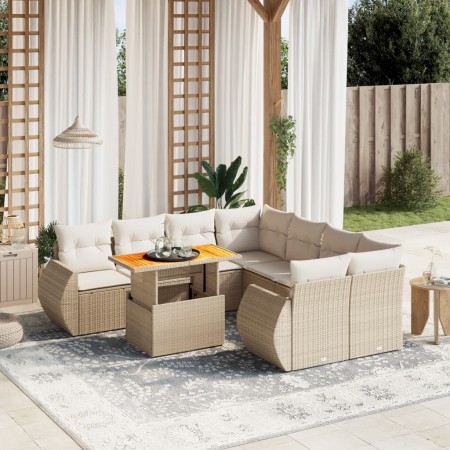 Set de sofás de jardín 9 pzas con cojines ratán sintético beige de , Conjuntos de jardín - Ref: Foro24-3272122, Precio: 666,6...