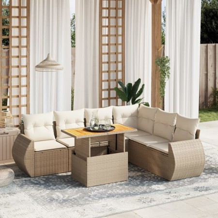 Set sofás de jardín 7 piezas y cojines ratán sintético beige de , Conjuntos de jardín - Ref: Foro24-3272213, Precio: 527,71 €...