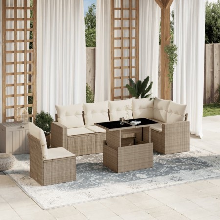 Set sofás de jardín 7 piezas y cojines ratán sintético beige de , Conjuntos de jardín - Ref: Foro24-3267308, Precio: 501,30 €...