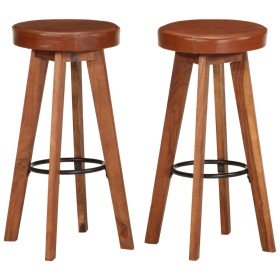 Taburetes de cocina 2 uds cuero auténtico madera maciza acacia en Taburetes de cocina | Comprar online en Foru.es