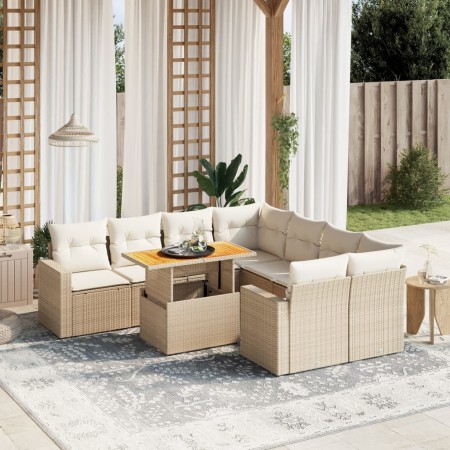 Set de sofás de jardín 9 pzas con cojines ratán sintético beige de , Conjuntos de jardín - Ref: Foro24-3271240, Precio: 631,6...