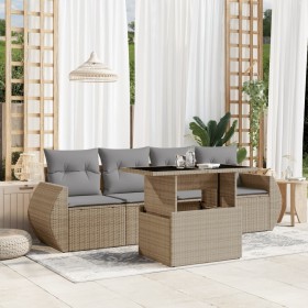 Juego de sofás jardín con cojines 5 pzas ratán sintético beige de , Conjuntos de jardín - Ref: Foro24-3268359, Precio: 361,77...