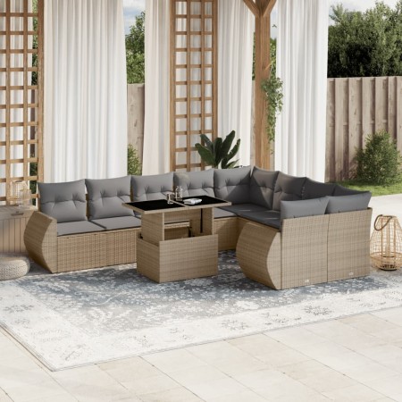 Juego de sofás jardín con cojines beige 10 pzas ratán sintético de , Conjuntos de jardín - Ref: Foro24-3268759, Precio: 700,3...