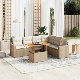 Set sofás de jardín 7 piezas y cojines ratán sintético beige de , Conjuntos de jardín - Ref: Foro24-3271331, Precio: 486,44 €...