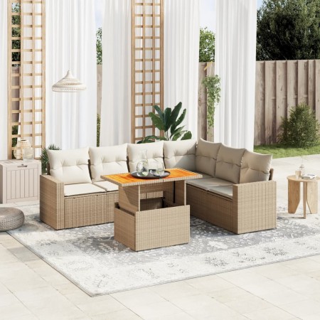 Set sofás de jardín 7 piezas y cojines ratán sintético beige de , Conjuntos de jardín - Ref: Foro24-3271331, Precio: 486,44 €...