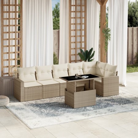 Set sofás de jardín 7 piezas y cojines ratán sintético beige de , Conjuntos de jardín - Ref: Foro24-3267288, Precio: 501,30 €...