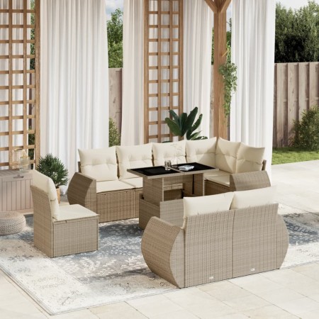Set de sofás de jardín 9 pzas con cojines ratán sintético beige de , Conjuntos de jardín - Ref: Foro24-3268668, Precio: 784,2...