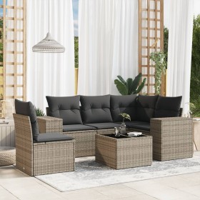 Set de muebles de jardín 6 pzas y cojines ratán sintético gris en Conjuntos de jardín | Comprar online en Foru.es