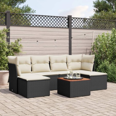 Set de comedor de jardín 7 pzas y cojines ratán sintético negro de , Conjuntos de jardín - Ref: Foro24-3256098, Precio: 387,4...