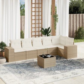 Set sofás de jardín 7 piezas y cojines ratán sintético beige en Conjuntos de jardín | Comprar online en Foru.es