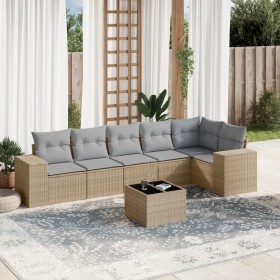 Set sofás de jardín 7 piezas y cojines ratán sintético beige en Conjuntos de jardín | Comprar online en Foru.es