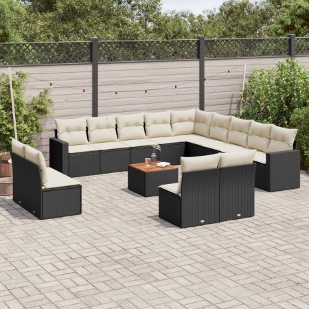 Set de sofás de jardín y cojines 14 pzas ratán sintético negro de , Conjuntos de jardín - Ref: Foro24-3256707, Precio: 799,10...