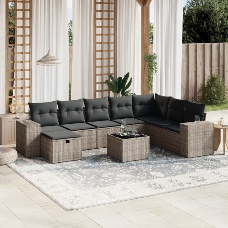 Set de muebles de jardín 9 pzas y cojines ratán sintético gris de , Conjuntos de jardín - Ref: Foro24-3264526, Precio: 541,90...