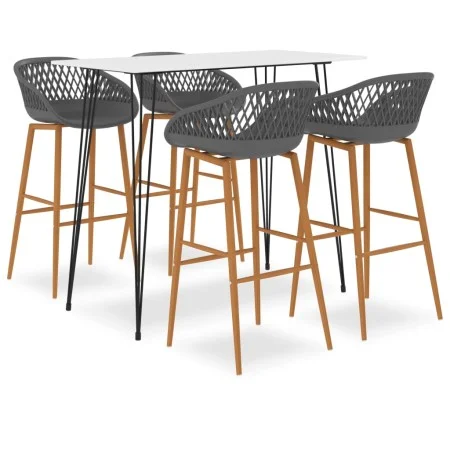 Mesa alta y taburetes de bar 5 piezas blanco y gris de , muebles para cocinas y comedores - Ref: Foro24-3057408, Precio: 342,...