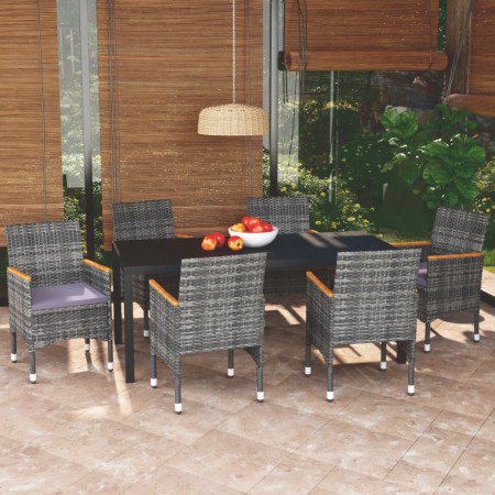 Juego muebles jardín 7 pzas con cojines ratán sintético gris de , Conjuntos de jardín - Ref: Foro24-3095031, Precio: 640,39 €...