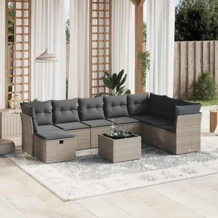 Set de muebles de jardín 9 pzas y cojines ratán sintético gris de , Conjuntos de jardín - Ref: Foro24-3263286, Precio: 511,37...