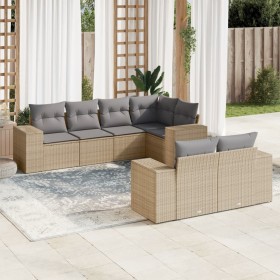 Set sofás de jardín 7 piezas y cojines ratán sintético beige en Conjuntos de jardín | Comprar online en Foru.es
