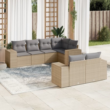 Set sofás de jardín 7 piezas y cojines ratán sintético beige en Conjuntos de jardín | Comprar online en Foru.es
