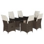 Set de mesa y sillas jardín 7 pzas con cojines ratán PE marrón de , Conjuntos de jardín - Ref: Foro24-3276921, Precio: 839,73...