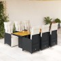 Set de mesa y sillas de jardín 7 pzas y cojines ratán PE negro de , Conjuntos de jardín - Ref: Foro24-3277133, Precio: 885,30...