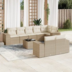 Set de sofás de jardín 9 pzas con cojines ratán sintético beige en Conjuntos de jardín | Comprar online en Foru.es