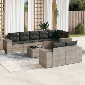 Set muebles jardín 9 pzas y cojines ratán sintético gris claro en Conjuntos de jardín | Comprar online en Foru.es