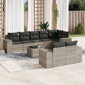 Set muebles jardín 9 pzas y cojines ratán sintético gris claro en Conjuntos de jardín | Comprar online en Foru.es