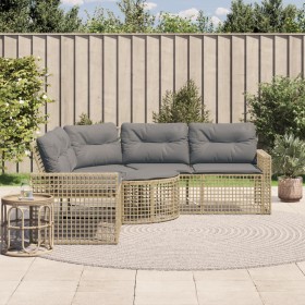 Sofá de jardín forma de L con cojines y taburete ratán PE beige de , Sofás de exterior - Ref: Foro24-365897, Precio: 358,10 €...