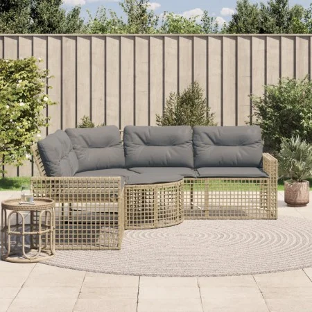 Sofá de jardín forma de L con cojines y taburete ratán PE beige de , Sofás de exterior - Ref: Foro24-365897, Precio: 351,26 €...